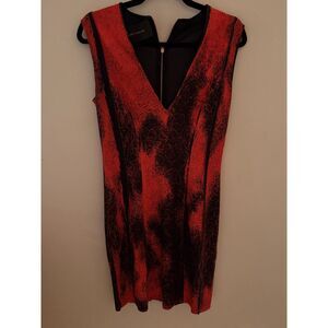 Cédric Charlier Printed Sheath Dress Red Black Size IT 42 (US 8)